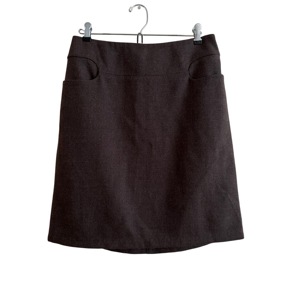 NWT Max Studio Brown Skirt Wool Blend Flat Front Pockets Lined Women's Size 8